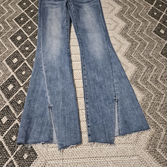 Risen Jeans High Rise Vintage Inspired Bell Bottom Distressed Split Hem 0 24 - Picture 4 of 17